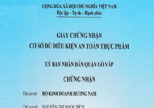 CẤP GIẤY CHỨNG NHẬN VỆ SINH AN TOÀN THỰC PHẨM CHO HỘ KINH DOANH TẠI TPHCM