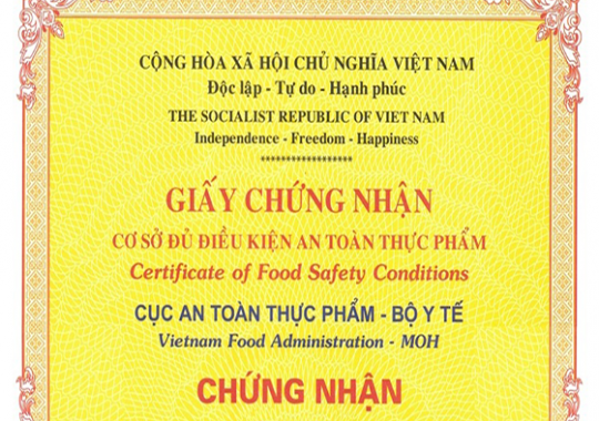 DỊCH VỤ XIN GIẤY CHỨNG NHẬN VỆ SINH AN TOÀN THỰC PHẨM