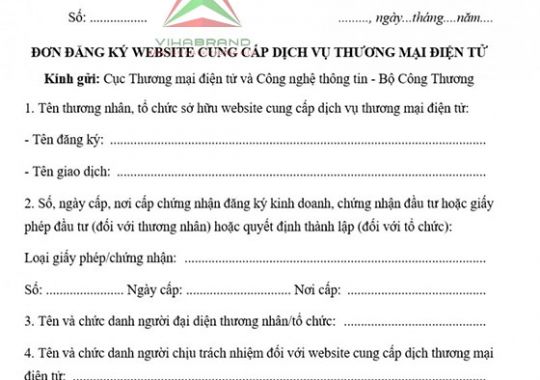 MẪU ĐƠN ĐĂNG KÝ WEBSITE CUNG CẤP DỊCH VỤ THƯƠNG MẠI ĐIỆN TỬ