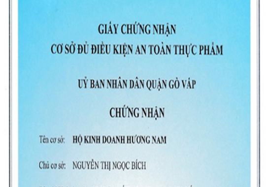 GIẤY PHÉP KINH DOANH AN TOÀN THỰC PHẨM 