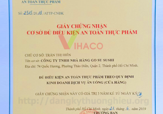 HỒ SƠ XIN GIẤY VỆ SINH AN TOÀN THỰC PHẨM 