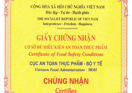 MẪU GIẤY CHỨNG NHẬN VỆ SINH AN TOÀN THỰC PHẨM MỚI NHẤT NĂM 2020