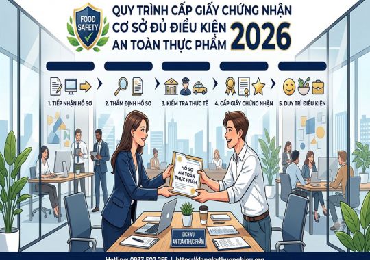 Quy trình cấp giấy chứng nhận cơ sở đủ điều kiện an toàn thực phẩm năm 2026