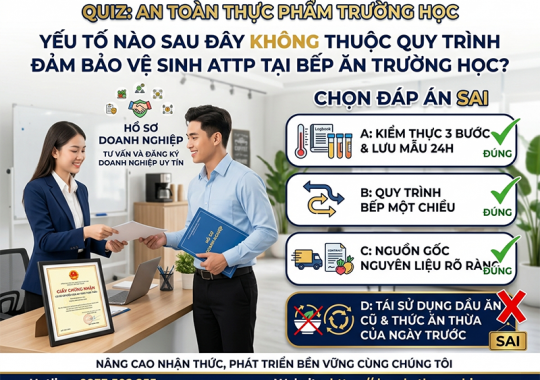 Yếu tố nào sau đây không thuộc quy trình đảm bảo vệ sinh an toàn thực phẩm tại bếp ăn trường học